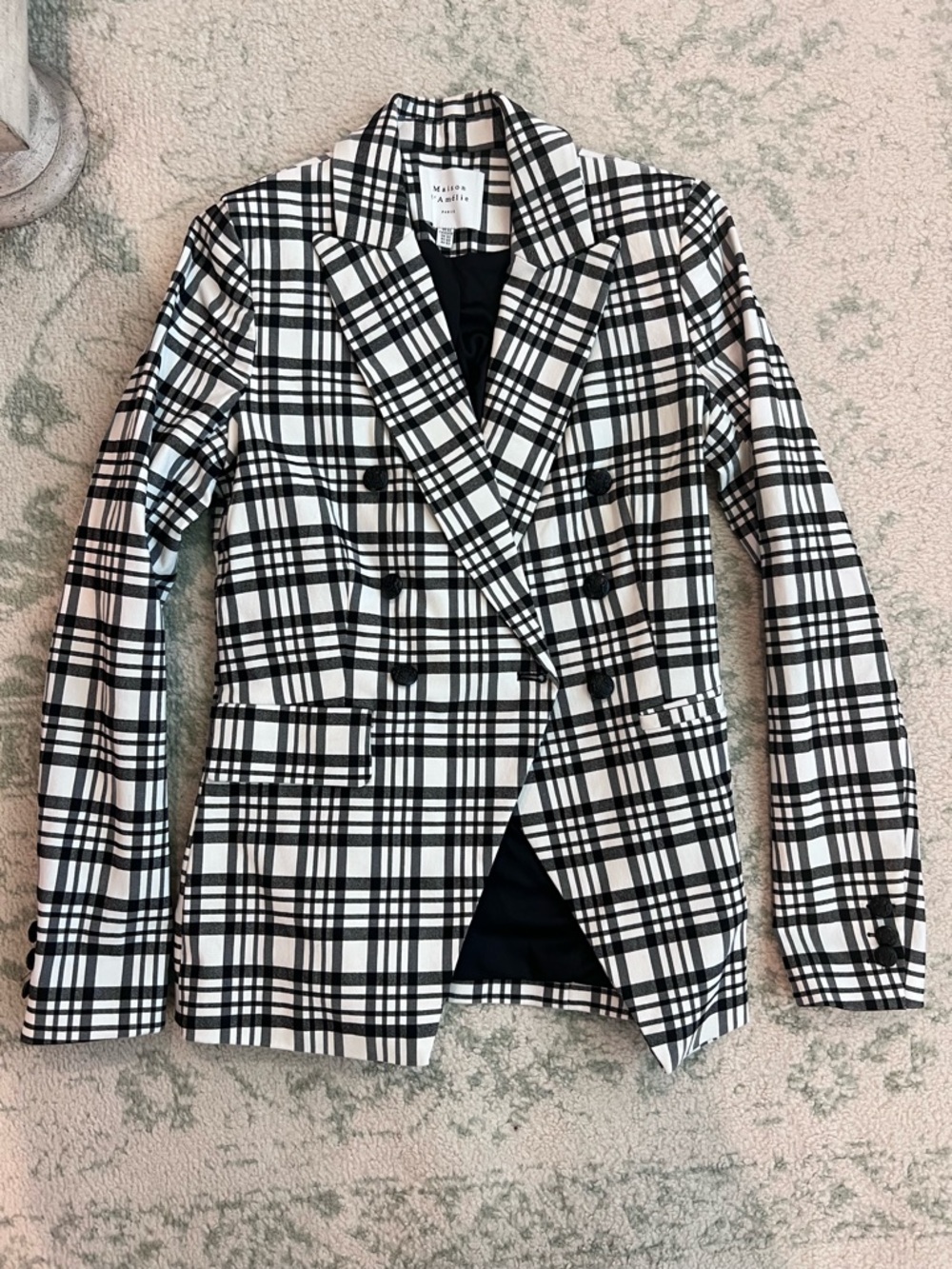 Madewell Black & White Plaid Double-Breasted Blazer